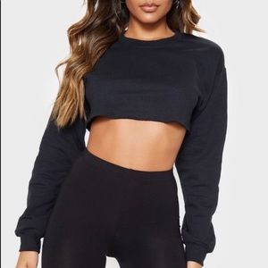 Pretty Little Thing Black Crop Sweatshirt Sz 6/M